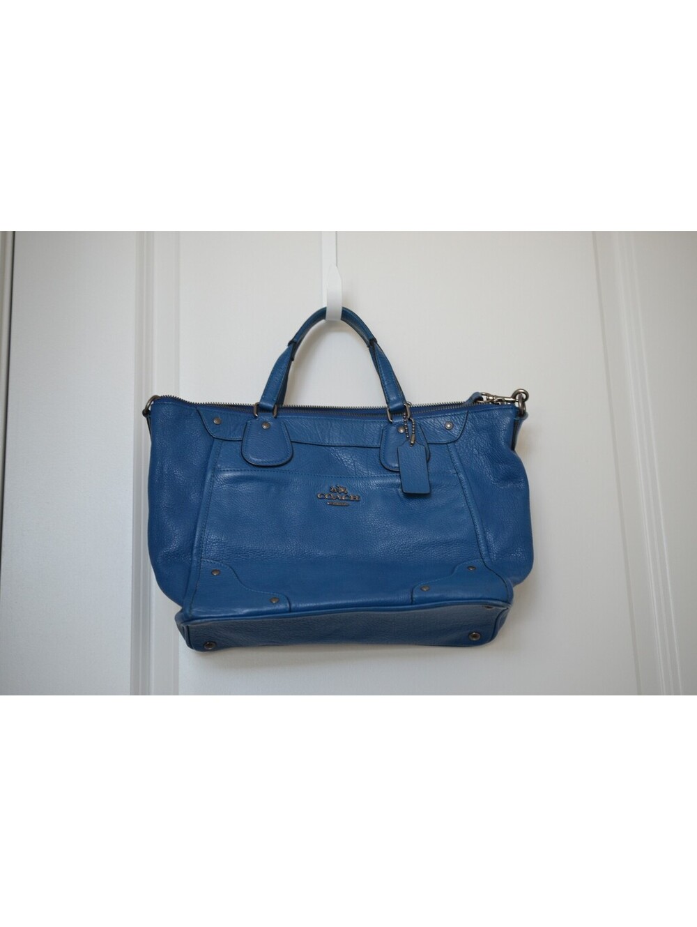 Coach Mickie F34040 Blue Pebbled Leather Satchel Crossbody Shoulder Bag